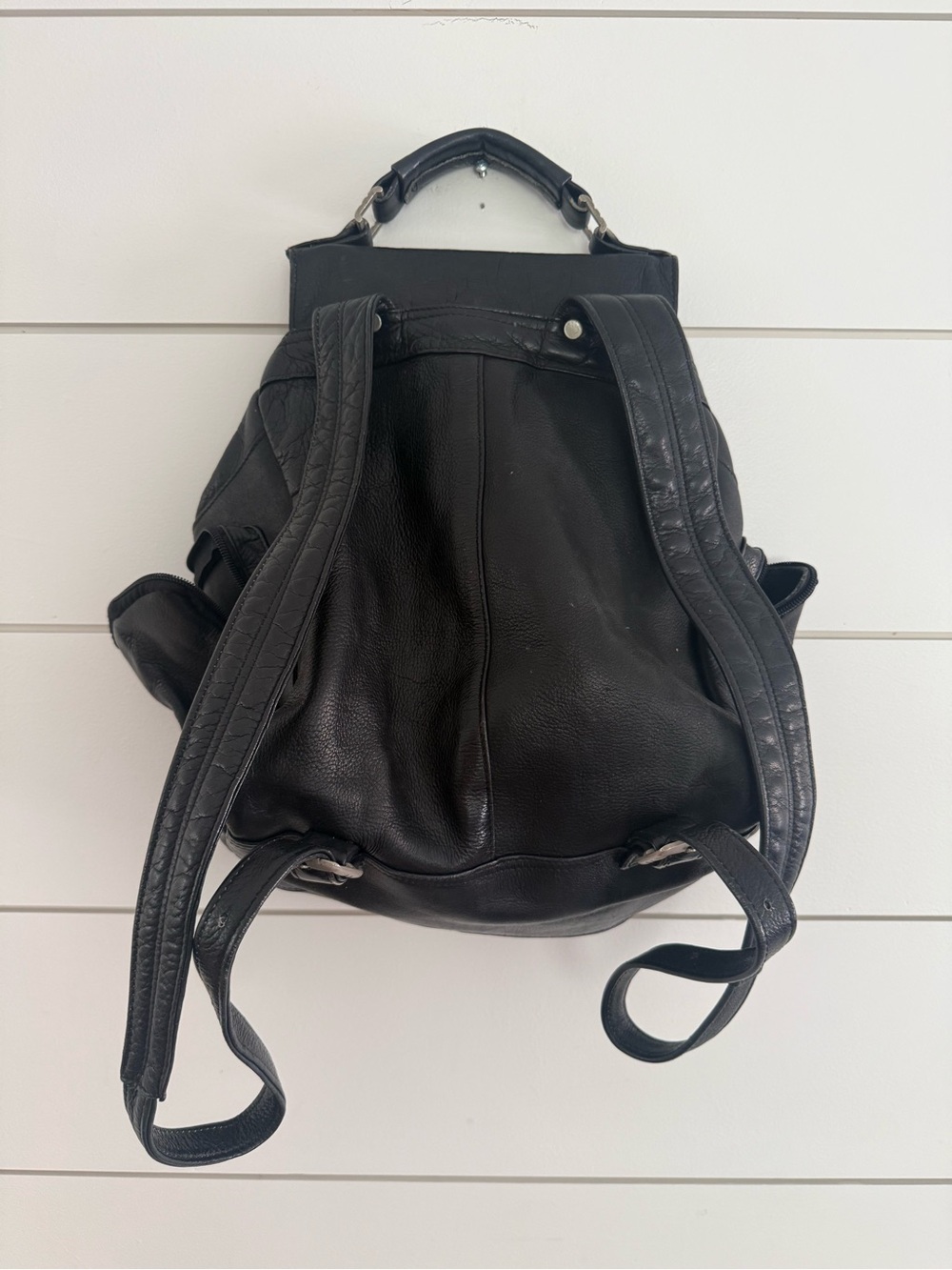 Vintage Leather Backpack Black Midsize Drawstring Pockets BuckleHeritage - Picture 8 of 16